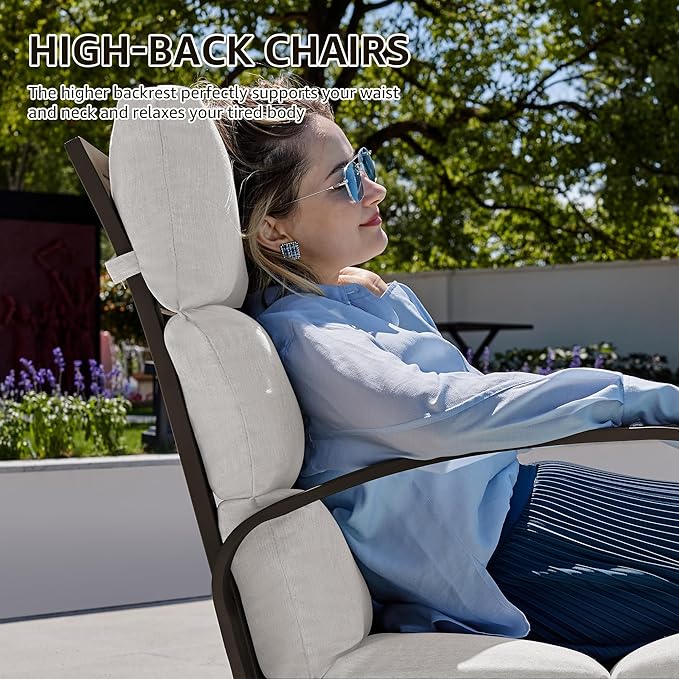 NATURAL EXPRESSIONS Patio Bistro Set, 3 Piece Outdoor Swivel Glider Rocking Chairs, Conversation Furniture with 2 Highback Rockers, 1 Table and 5" Cushion for Backyard,Porch,Yard,350lb. (Beige)