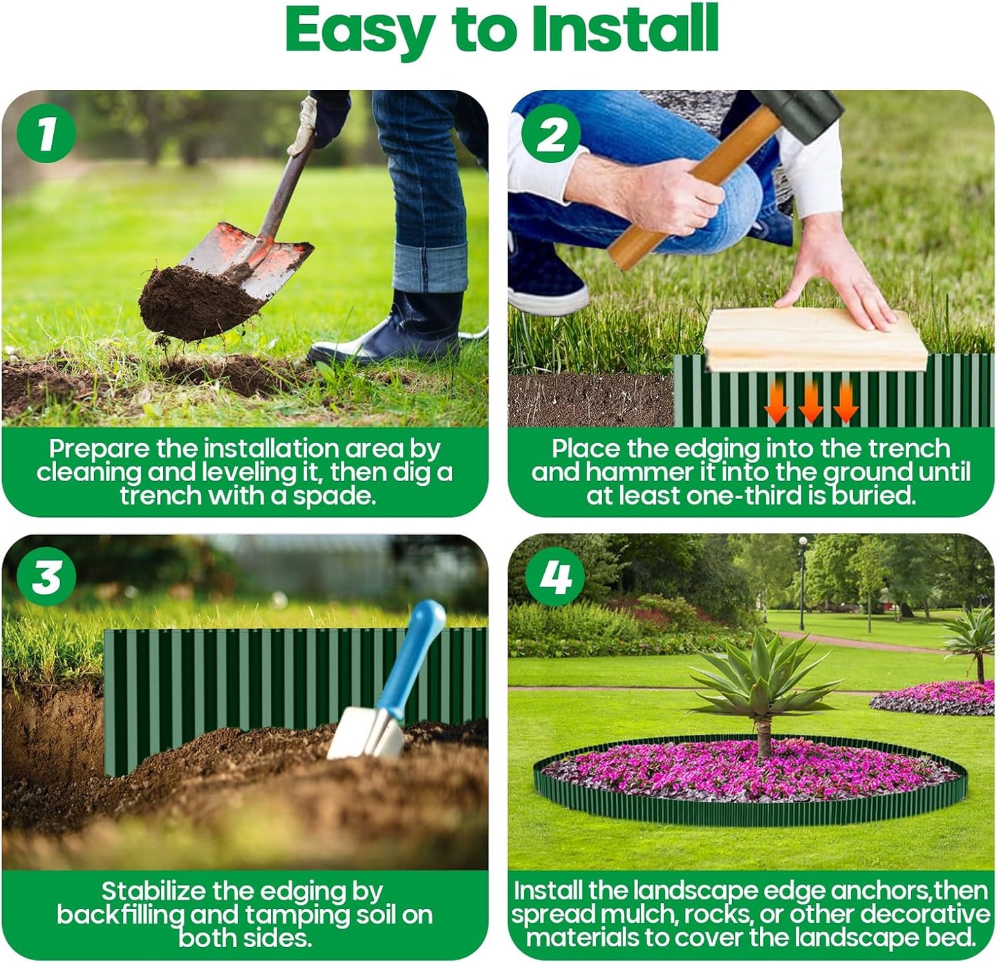 Corrugated Metal Garden Edging,Sturdy Tall Landscape Edging Borders with 6pcs Anchor Stakes, Perfect DIY for Flower Beds, Lawn and Pathway,Tree Surrounds,Paver Edges (Green 10"×20FT)