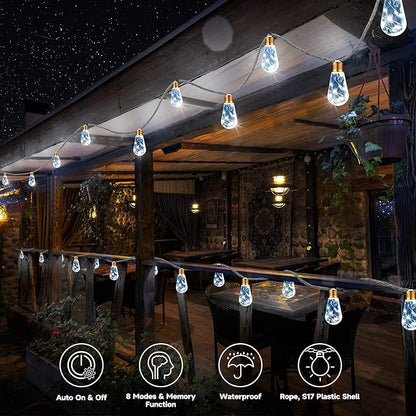 Solar Outdoor String Lights, 20Ft Vintage Rope Hemp Solar Patio Lights, Waterproof White Solar Powered String Lights With 8 Modes 16 Shatterproof Bulbs for Garden Yard Fence Stairs Balcony Café Bistro