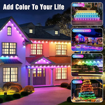 JOH Permanent Outdoor Lights, 100FT with RGB+IC Smart LED Outdoor Lights for House, App & Remote Control, DIY Scene Modes, IP67 Waterproof Christmas Light, Holiday, Party, Halloween Decorations