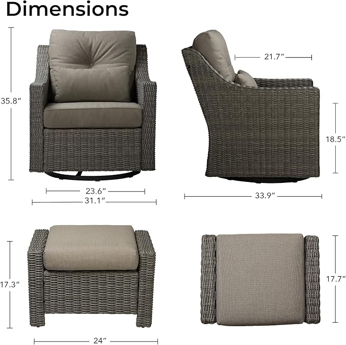 CHITA 2 Pieces Patio Wicker Furniture Set, Outdoor Rattan Bistro Set with Rocking Swivel Chair, Thickened Cushions and Ottoman