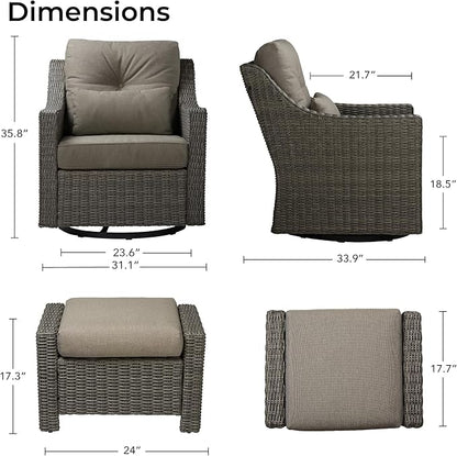 CHITA 2 Pieces Patio Wicker Furniture Set, Outdoor Rattan Bistro Set with Rocking Swivel Chair, Thickened Cushions and Ottoman