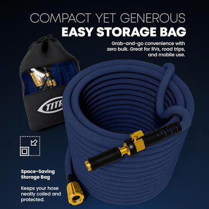 TITAN Flexible Garden Hose 50FT – Ultra Lightweight, Heavy Duty Water Hose with Brass Fittings & Jet Nozzle – Kink-Free, Non-Expanding, Durable Fabric Hose for Yard, Lawn, Car Wash, Outdoor Use