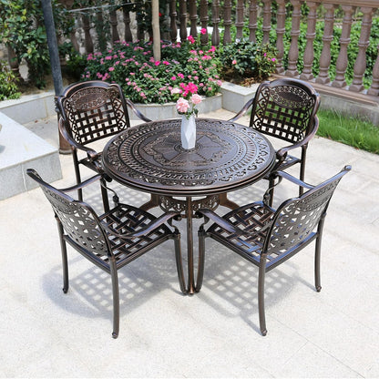 Outdoor Table Cast Aluminum Round Patio Table with Umbrella Hole All Weather Outdoor Dining Table for Lawn Garden Backyard (100cm Orchid Round Table)