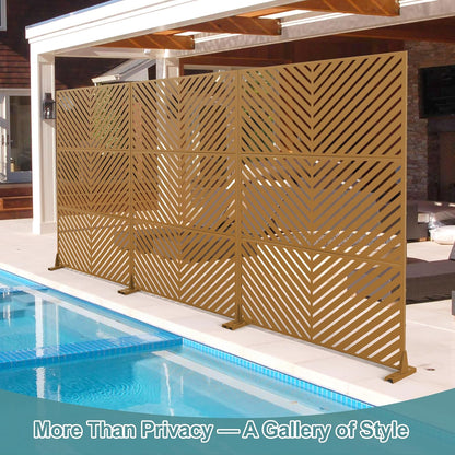 Metal Privacy Screen Outdoor Freestanding Privacy Wall Panels and Decorative Patio Dividers,Crafted from Steel with Sun-Proof Design, Ideal for Patio, Deck, Garden,72" H×47" L,（Brown&Parallel