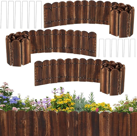 Wood Garden Edging 3 Pack 5.9" H × 47" L Flexible Wooden Garden Fence, Decorative Landscape Edging Border for Flower Beds, Lawns, Pathway, Yard