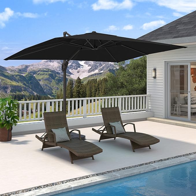 9' X 12' Cantilever Patio Umbrella 360°Rotation Rectangular Outdoor Large Offset Umbrellas Heavy Duty Windproof for Garden Deck Pool Backyard, Black