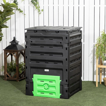 Compost Bin Outdoor 120 Gallon (450L) Garden Composter, BPA Free, with 80 Vents and 2 Sliding Doors, Lightweight Outdoor Compost Box for Garden, Kitchen, and Yard Waste, Black