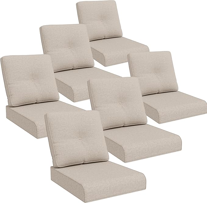 Joyside Outdoor Chair Cushions Set, 22x25/22x24 Inch Patio Furniture Deep Seat Cushions, Water Resistant & Thick Cushion, Outdoor Replacement Cushions for Seat and Sofa (Beige, 6 Set)
