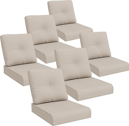 Joyside Outdoor Chair Cushions Set, 22x25/22x24 Inch Patio Furniture Deep Seat Cushions, Water Resistant & Thick Cushion, Outdoor Replacement Cushions for Seat and Sofa (Beige, 6 Set)