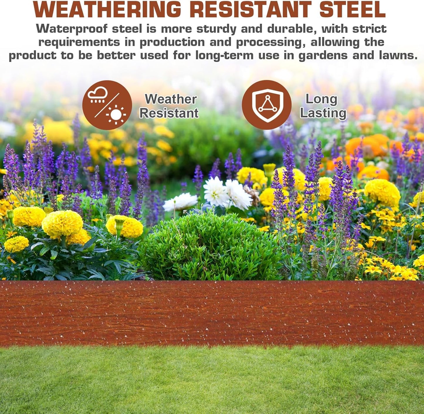 42" L X 9.4" H Corten Steel Landscape Edging, 6 Pack Hammer in Landscape Edging,Garden Edging Border for Lawn, Flower Bed, Yard (Rust-Colored)