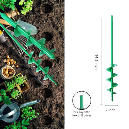 Auger Drill Bit for Planting 2x14.5'', Ground Soil Spiral Bit for 3/8" Hex Drive, Yard Auger for Bulbs, Hole Digger, Umbrella Holes, Bedding Digging Planter Tool