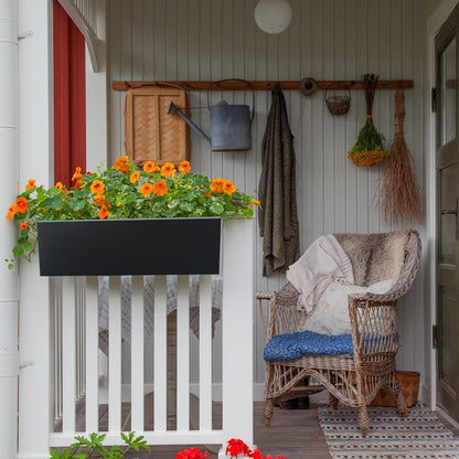 Metal Railing Planter Box, 30 Inch Balcony Planters with Adjustable Brackets, Large Hanging Planters for Outdoor Fence Deck