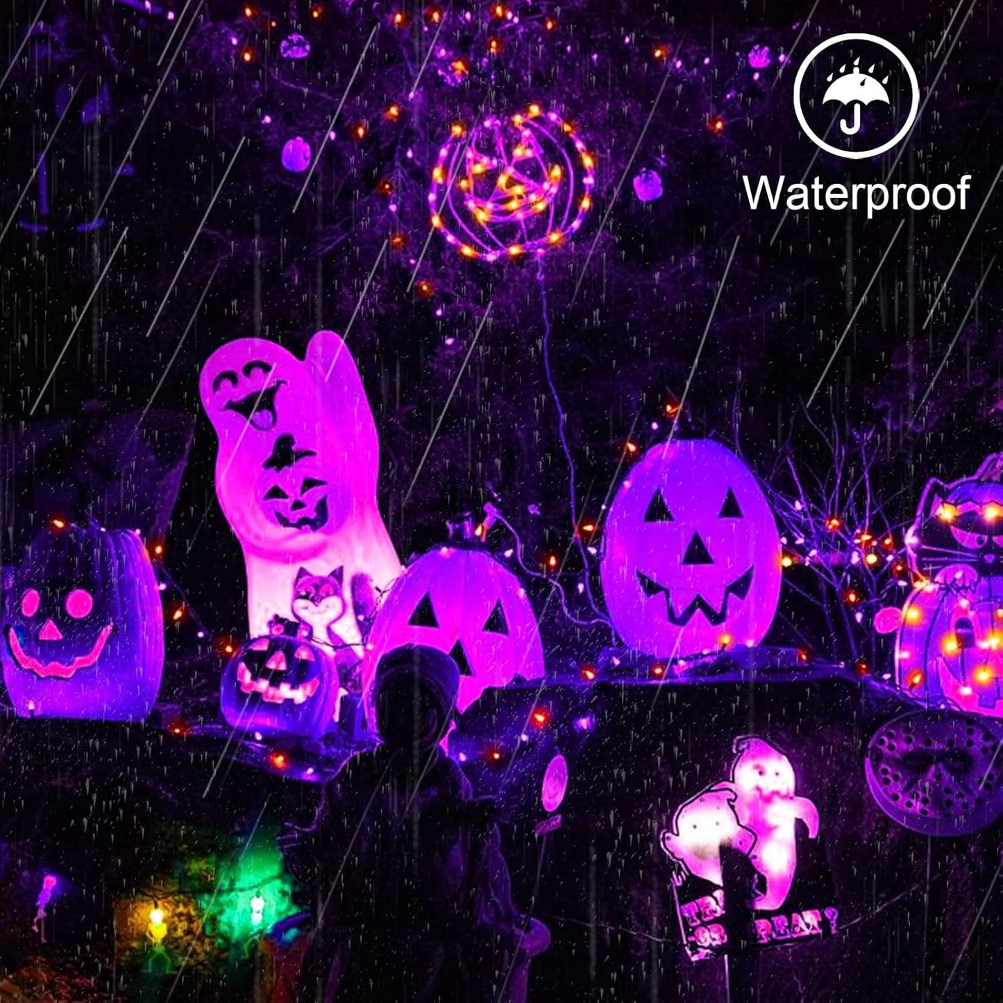 Solar Powered String Lights Outdoor, Purple Orange 2 Pack Total 200 LED 66FT Solar Powered Halloween Decorative Fairy Lights 8 Modes Black Wire for Halloween, Garden, Patio, Party, Yard, Christmas