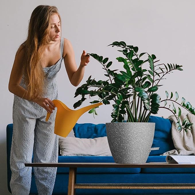 10 inch Self Watering Planters, 2 Pack Large Plastic Plant Pots with Deep Reservior and High Drainage Holes for Indoor Outdoor Plants and Flowers, Speckled Grey
