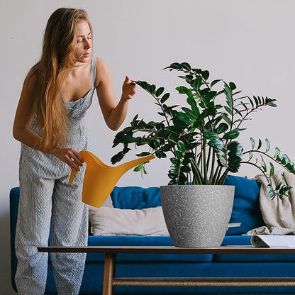 10 inch Self Watering Planters, 2 Pack Large Plastic Plant Pots with Deep Reservior and High Drainage Holes for Indoor Outdoor Plants and Flowers, Speckled Grey