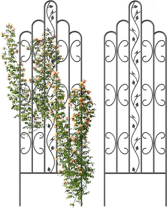 Idzo 71 in. Decorative Metal Trellis for Climbing Plants Outdoor, Heavy-Duty Steel Garden Trellis with Durable Powder Coating, Black Bird Pattern