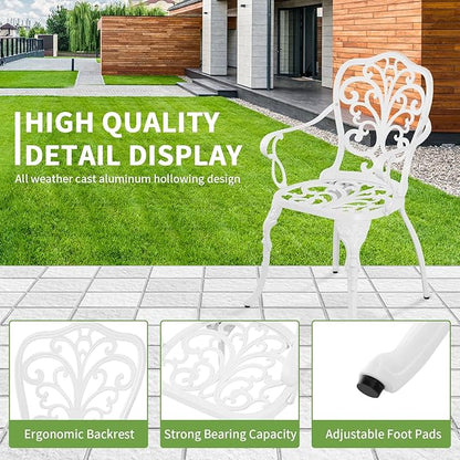 Patio Bistro Sets 3 Piece,Cast Aluminum Bistro Table and Chairs Set of 2 with 1.97" Umbrella Hole,All Weather Bistro Table Set Outdoor Patio Furniture for Garden,Yard(Butterfly White)