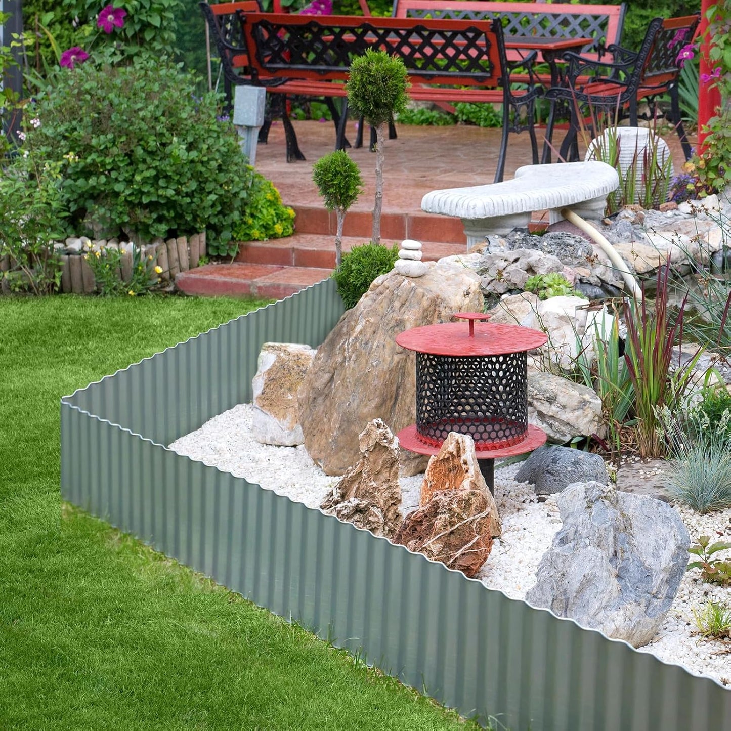 Worth Wide-Corrugated Galvanized Steel Landscape Edging, 10" x 20Ft Flexible Sturdy Metal Lawn Garden Edging Long Strips for Raised Flower Bed Tree Surrounds, Silver