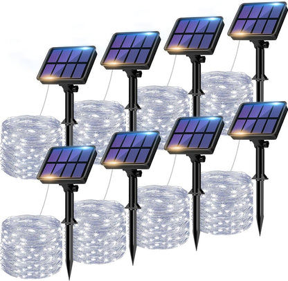 btfarm 8 Pack Solar String Lights Outdoor, Total 640LED 264FT Solar Fairy Lights Waterproof 8 Modes, Copper Wire Twinkle Lights Solar for Outside Garden Patio Tree Xmas Wedding Party Decor, Cool White