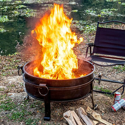 36 Inch Fire Pit with Grill & Lid, Fireplace & Round Table & BBQ 3 in 1 Fire Pit,Heavy Duty Wood Burning Fire Pits for Outside with Fire Poker, Waterproof Cover & Log Grate