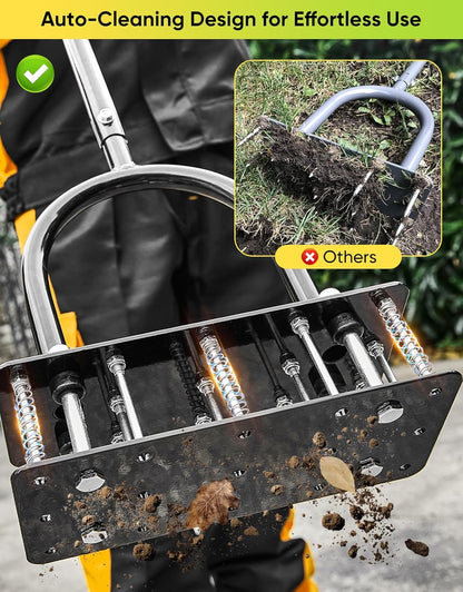Lawn Aerator Tool, Manual Metal Spike Aerator Lawn Tool with Spring Base, Automatic Leaf and Dirt Cleaning, Grass Aerator for Lawn Care, Soil Loosening, Yard Aerating, Garden Tool