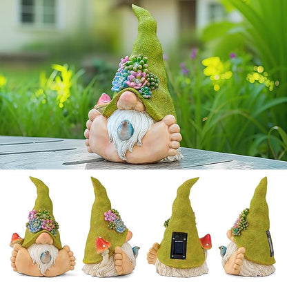 Solar Turtle Garden Statue with Bunny and LED Succulent Flowers – Outdoor Lawn Decor with Lights, Cute Animal Yard Ornament for Patio, Pathway, or Garden Gift (Gnome)