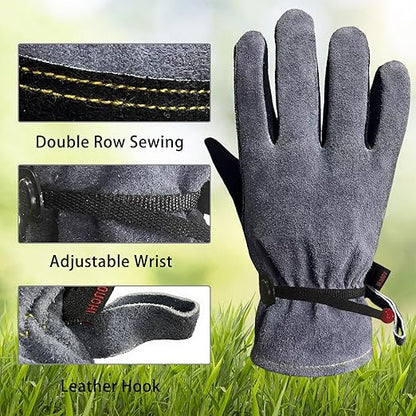 Leather Work Gloves for Women Men with Cotton Lining, Medium Thorn Proof Cactus Gardening Yard Work Gloves for Rose Pruning, TIG/MIG Welding, Construction, Driving (Black, Medium)