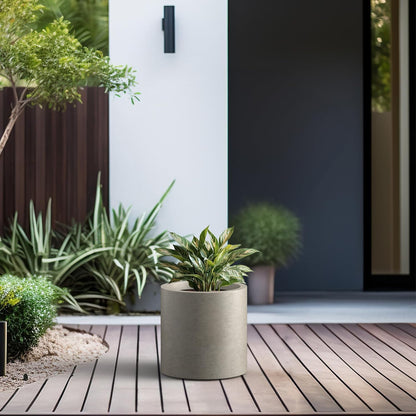 Kante 12.6" Dia Round Concrete Planter, Modern Style Large Cylindrical Plant Pot with Drainage Hole and Rubber Plug for Indoor Outdoor Patio, Weathered Concrete