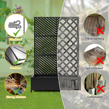 FENCY Metal Raised Garden Bed with Wheels and Trellis,73"x47"x16" Planter Box for Climbing Plants, Vegetables & Vines, Features Privacy Screen and Drainage Holes (Black-Arrow)