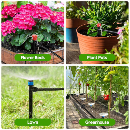 110FT Drip Irrigation System for Garden, Quick-Connect Automatic Garden Watering System with 1/2" & 1/4" Tubing and Accessories - Adjustable Sprinklers Kit for Greenhouse, Yard, Lawn, Raised Bed