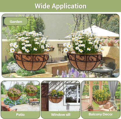 2 Pack 12 inch Metal Hanging Baskets for Plants Outdoor, Hanging Planters Basket with Coco Liners, Hanging Baskets Flower Pots for Garden, Patio, Deck, Porch Plants