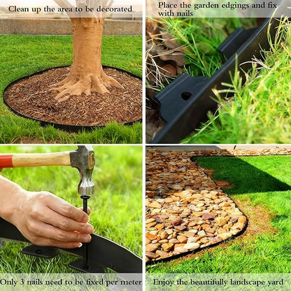 49FT Landscape Edging, 4 in Tall Garden Edging Borders with 75 Spikes,Flexible No Dig Lawn Edging Plastic Borders for Garden, Flower Beds, Pavement-Black
