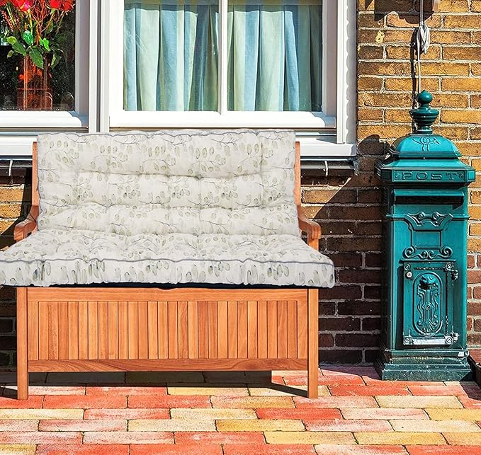 Swing Replacement Cushions with Backrest, 2 or 3 Seater Waterproof Non-Slip Overstuffed Swing Pad, Outdoor Bench Cushion for Porch Chair Swings Garden Furniture (White Leaves, 40 * 63 in)