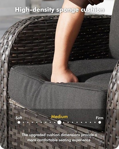 5 Pieces Patio Furniture Set,Outdoor Furniture with Rockers, Rattan Conversation Sets w/Coffee Table, Grey Wicker Black Cushion