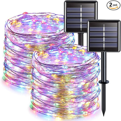 JMEXSUSS 2 Pack Solar Christmas Lights Outdoor Waterproof, Each 33FT 100 LED Multi Colored Solar Fairy Lights, 8 Modes String Light for Outside Yard Patio Tree Garden Christmas Decorations
