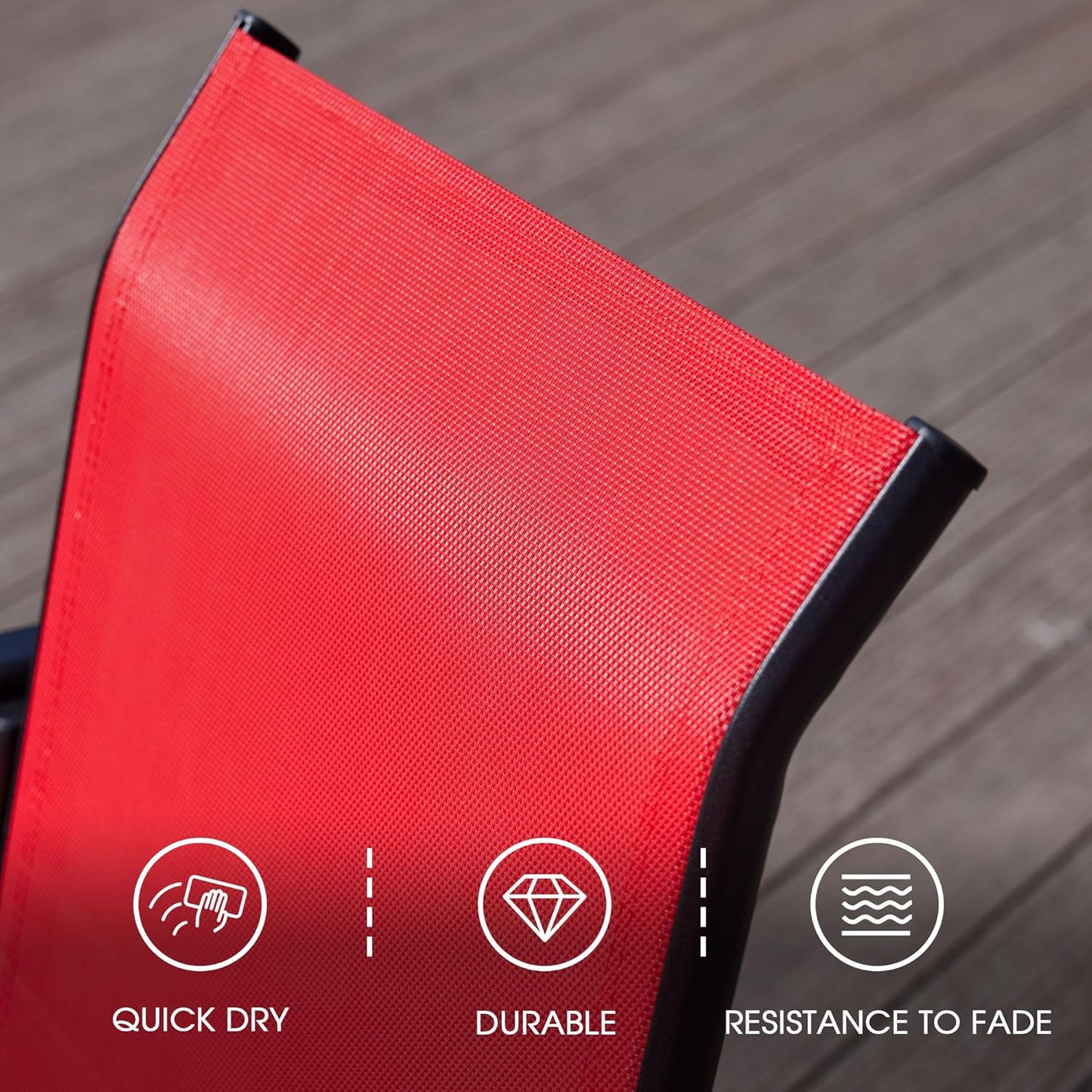 VICLLAX 5 Pieces Patio Dining Set, Outdoor Furniture Set Includes 1 Square Patio Table and 4 Stackable Patio Sling Chairs, Outdoor Table and Chairs for Outsides, Black Table and Red Chairs