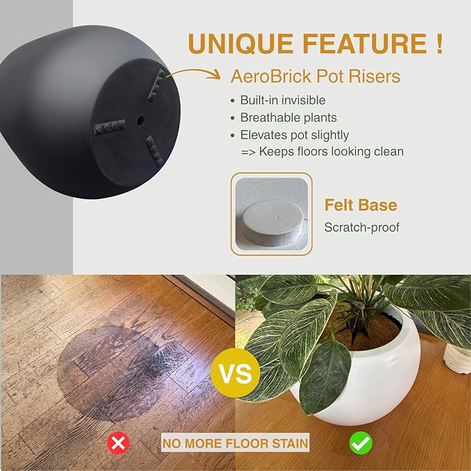 16.5" H x 15" D Corso Fiberstone Round Tapered Planter with Drainage Hole, Smooth Finishes, Weather Resistant for Indoor & Outdoor Use, Included 2 Extra Coco Mats (Black, 11.5" Pot Opening)