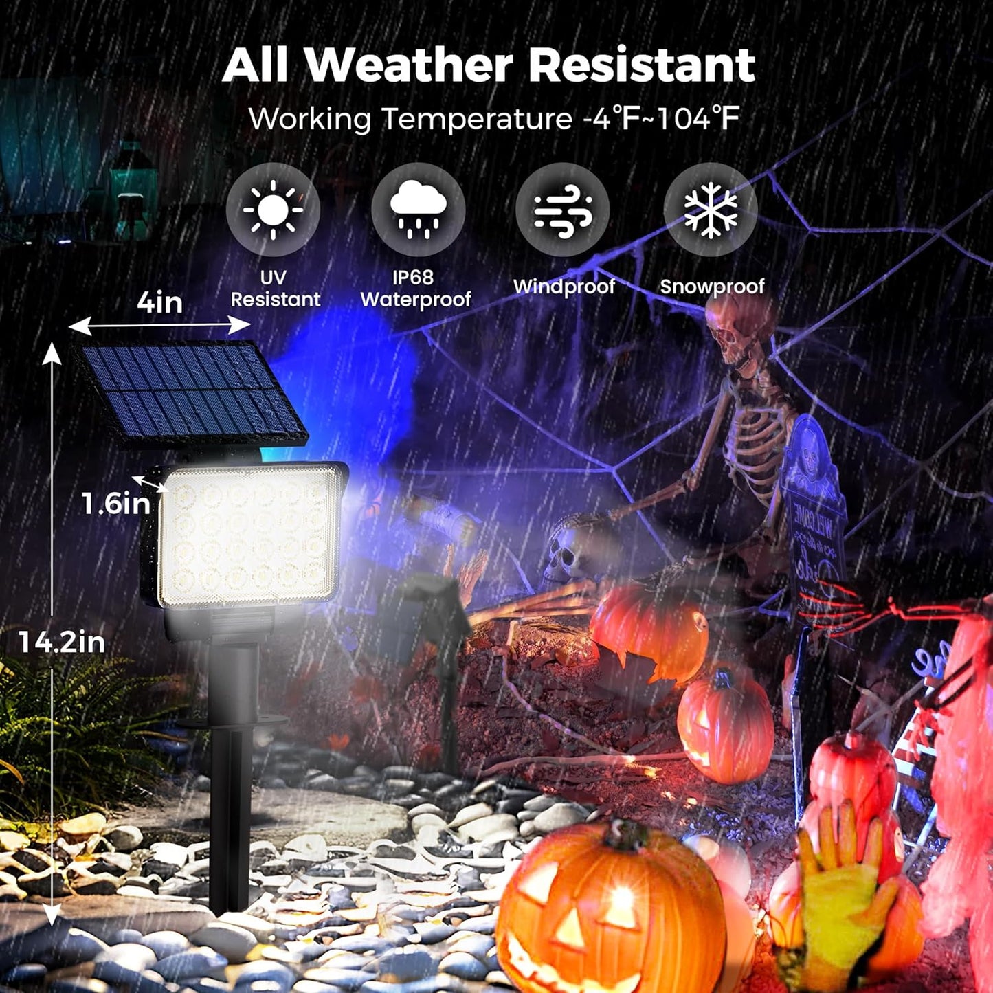 Solar Spot Lights Outdoor Waterproof 2 Pack for Flag, Tree, House, Garden, Yard, Landscape Spotlights for Accent Uplighting Halloween Christmas Decorations