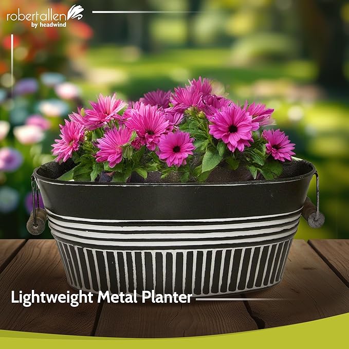 Headwind Vintage Collection 14-Inch Charcoal Oval Galvanized Tub with Handles – Metal Wash Basin Planter - Galvanized Metal Tub for Indoor & Outdoor Use by Robert Allen