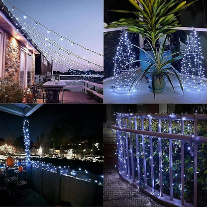 Solar String Lights 2 Pack, Outdoor Light Total 400 LED 144FT Solar Christmas Lights 8 Modes Oudoor Waterproof for Tree Patio Yard Garden Christmas Parties Decoration (White)