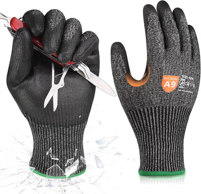 Donfri 3 Pairs A9 Cut Resistant Work Gloves for Men - Steel + HPPE Hybrid Safety Gloves for Men, ANSI Cut Level 9 Protection Flexible for Metal Glass Wood Construction Fishing