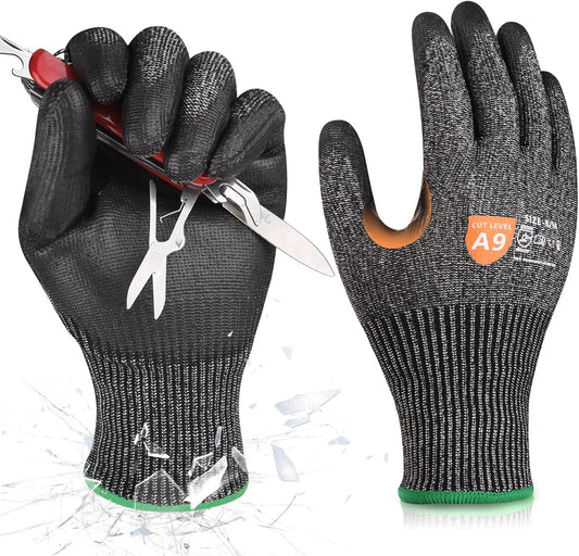 Donfri 3 Pairs A9 Cut Resistant Work Gloves for Men - Steel + HPPE Hybrid Safety Gloves for Men, ANSI Cut Level 9 Protection Flexible for Metal Glass Wood Construction Fishing