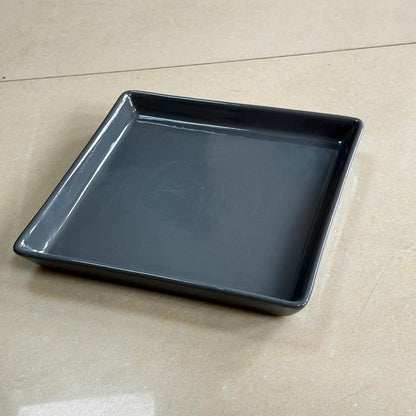 Square Plant Saucer 10 Inch 2 Pack，Plant Trays for Pots, Gray Ceramic Plant Saucers for Indoors Outdoors, Plant Drip Tray 4 6 8 10 12 14 Inch