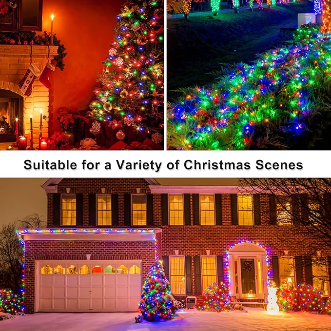 BlcTec Christmas Lights, 300 LED 108FT Christmas Tree Lights with 8 Modes, Waterproof & Timer Function, End to End Connectable Christmas String Lights for Indoor Outdoor Xmas Decorations, Multicolor