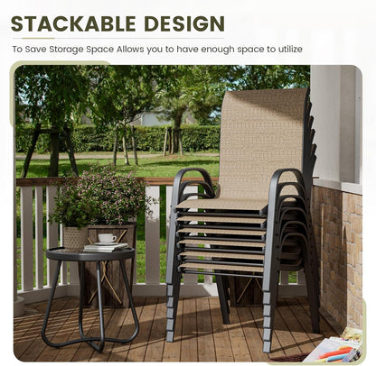 UDPATIO Patio Chairs Set of 6, Stackable Outdoor Dining Chairs with High Back, Breathable Textilene Fabric Outdoor Chair All Weather, 350LBS Capacity for Garden, Backyard (Brown)