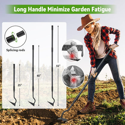 Garden Hoe, Heavy Duty Plow Hoe Garden Tool for Plowing,Cultivating, Trenching, Ridging, Weeding, Loosening Soil, 55 Inch Long Handle, V Shaped Sharp Triangle Hoe, Gardening Hand Tools