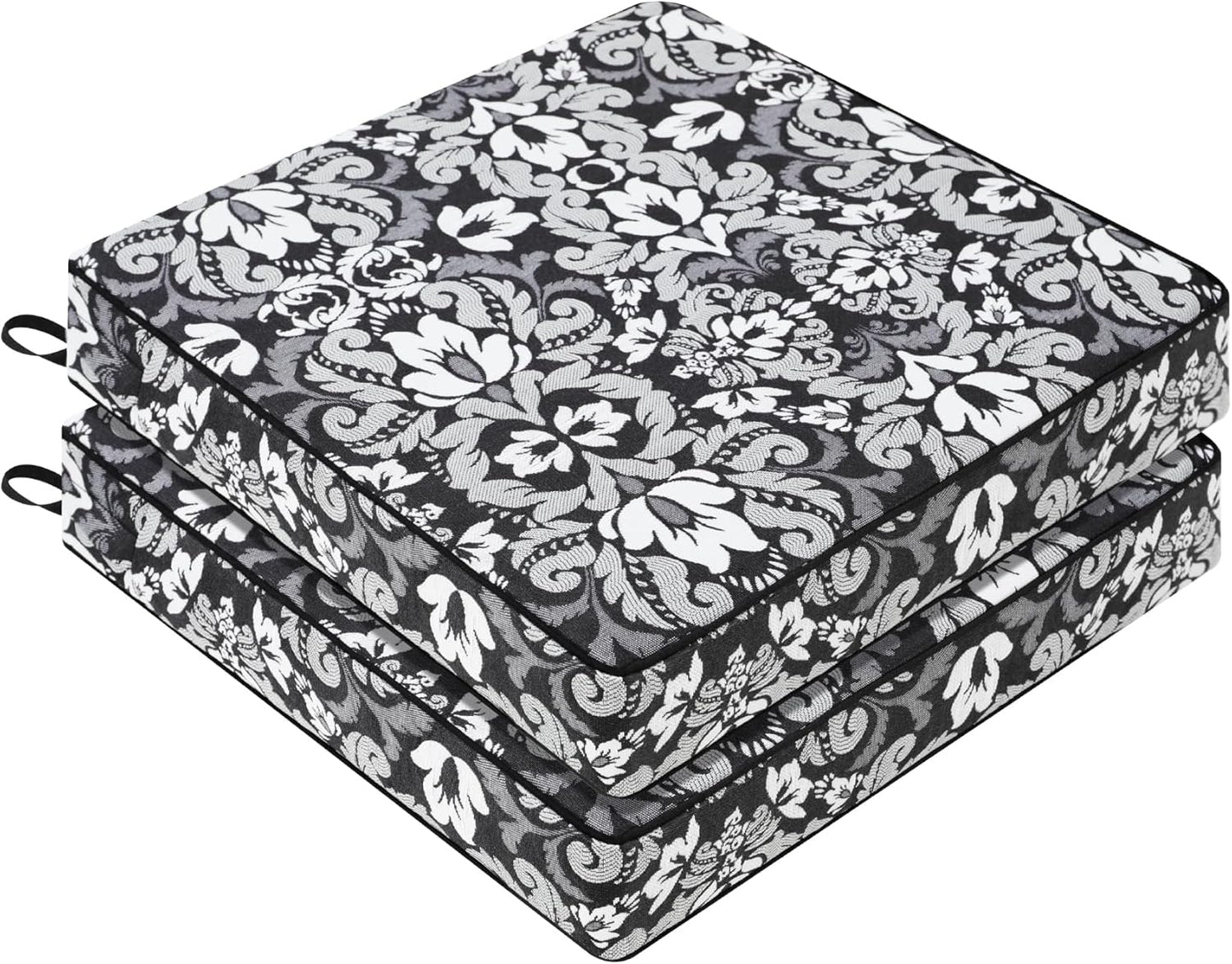 Favoyard Outdoor Chair Cushion 22 x 22 x 3 In Waterproof Pattern Fade Resistant Cushions for Patio Furniture with Removable Cover Attach Straps 28D Foam Insert Cushions Pads for Seat Sofa Couch 2 Pack