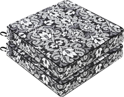 Favoyard Outdoor Chair Cushion 22 x 22 x 3 In Waterproof Pattern Fade Resistant Cushions for Patio Furniture with Removable Cover Attach Straps 28D Foam Insert Cushions Pads for Seat Sofa Couch 2 Pack