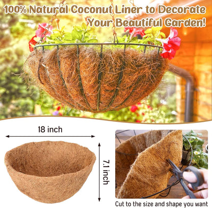 Legigo 3 Pack 18 Inch Hanging Basket Coco Liners Replacement, 100% Natural Round Coconut Coco Fiber Planter Basket Liners for Hanging Basket Flowers/Vegetables